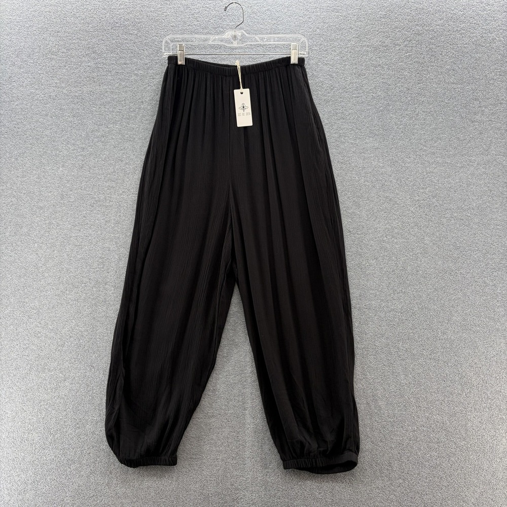 Just Bee Queen Pants Women Medium Black Havana Lounger Harem Lightweight Pull On